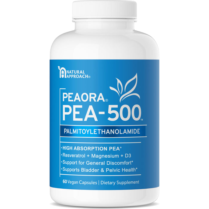 PEAORA PEA-500 - Support for Bladder, & Pelvic Discomfort | For Women & Men | Made in the USA | High-Absorption Palmitoylethanolamide & Resveratrol