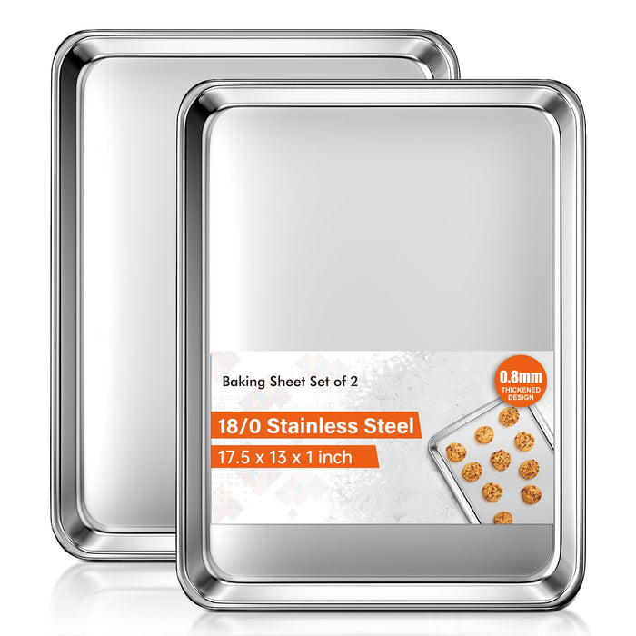 Baking Sheet Set of 2, Commercial Grade Stainless Steel Cookie Sheets for Baking, 18 x 13 Inch Thicker Large Baking Pans Oven Tray, Warp Resistant Nonstick Half Sheet Pan, Nontoxic & Heavy Duty