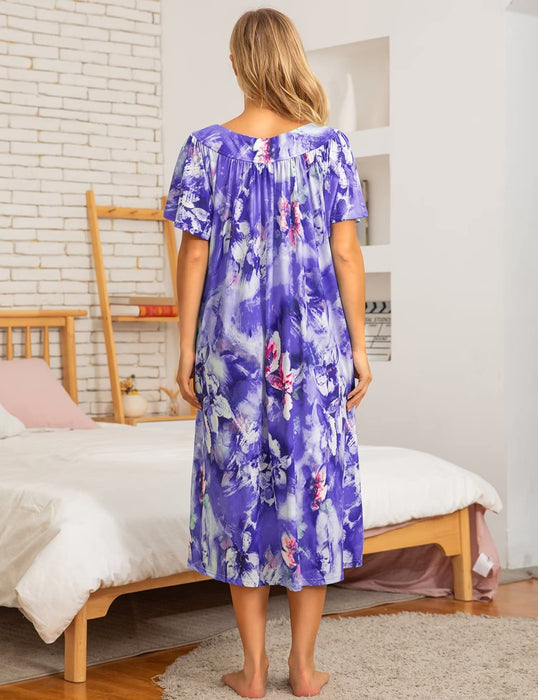 House Dresses for Elderly Womens Batas De Casa De Algodon para Anciana Lounge Dresses (Purple,s)