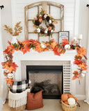 DearHouse Pumpkin Fall Garland Maple Leaves, 6ft Hanging Vine Maple Garland Artificial Autumn Foliage Garland Thanksgiving Decor for Home Wedding Fireplace Party Christmas (Orange&Brown)