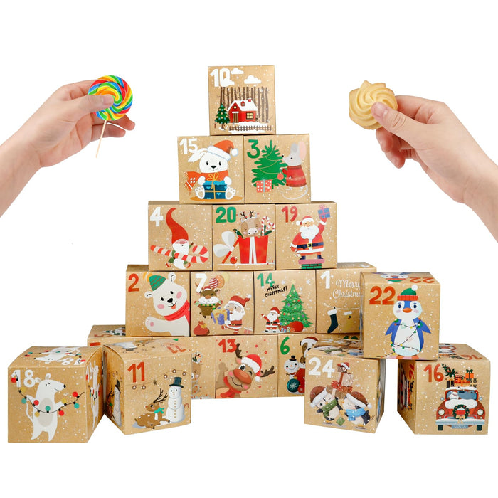 ONESING 24 Pcs DIY Christmas Advent Calendar Boxes for 2024, 24 Days Countdown Calendar Gift for Adults and Kids Christmas Cardboard Number Boxes Make & Fill Your Own Advent Calendar Boxes, Lovely Xmas Kraft Papper Box