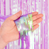 BRAVESHINE Clear Purple Party Decorations Iridescent Foil Fringe Backdrops - 2 Pack 3.2 x 6.5 ft Metallic Tinsel Photo Booth Pros Streamer Curtains for Birthdays Bachelorette Christmas Parties