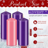 4 Pcs Christmas Advent Pillar Candle Unscented Dome Top Pink Purple Candles Long Lasting Slow Burning Church Candles Hand Poured Wax Candles for Holiday Gifting, 3 x 8 Inch