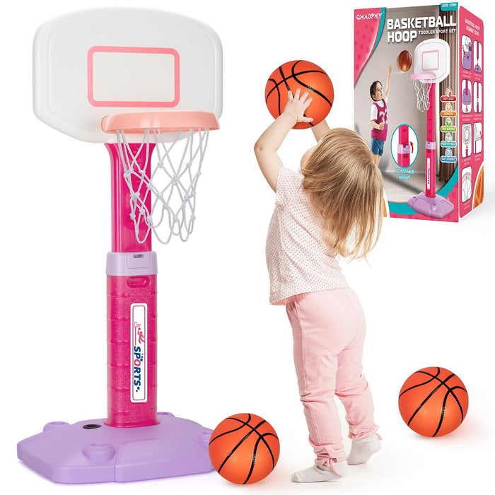 Toddler Basketball Hoop Indoor for Age 1-3, Adjustable Kids Basketball Hoop, Pink Mini Basketball Hoop with 3 Balls for Outdoor Poolside, Birthday Christmas Sport Toys Gift for Baby Boys Girls 1 2 3 4