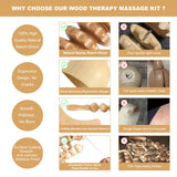 OYAMEQICH Wood Therapy Massage Tools Maderoterapia Kit Body Sculpting Tools for Lymphatic Drainage and Anti-Cellulite .Wood Massager Roller Rpoe for Back and Muscle Pain Relief (Medium)