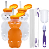 Special Supplies Honey Bear Straw Cup Long Straws, Squeezable Therapy and Special Needs Assistive Drink Container, Spill Proof and Leak Resistant Lid (Pack of 3 Bottles and 6 Straws)