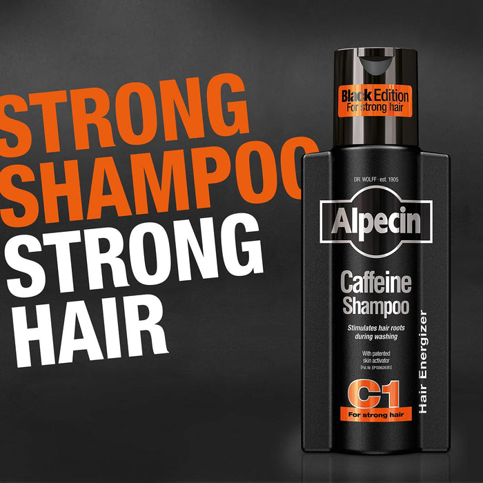 Alpecin Black Mens Shampoo with new Fragrance 2x 250ml | Hair Growth Shampoo | Men Shampoo for Natural Strong Hair | Hair Care for Men Made in Germany