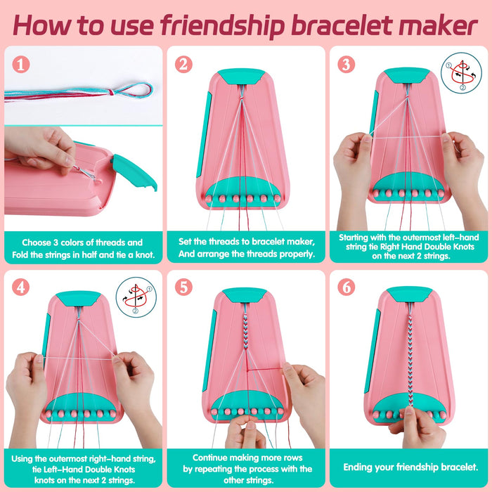 Arts and Crafts for Kids Ages 8-12,Friendship Bracelet Making Kit for Girl,Kids Jewelry Making Kit with 28 Pre-Cut Threads,Christmas Birthday Gifts for Ages 6 7 8 9 10 11 12 Year Old Pink/Cyan