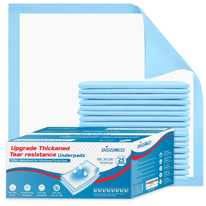 Tear-Resistant Chucks Pads Disposable 36" X 36" [25-Pack] Incontinence Bed Pads Disposable Extra Large Thick Quilted Underpads Pee Pads for Adult, Kids, Elderly | Puppy Pads Large for Training