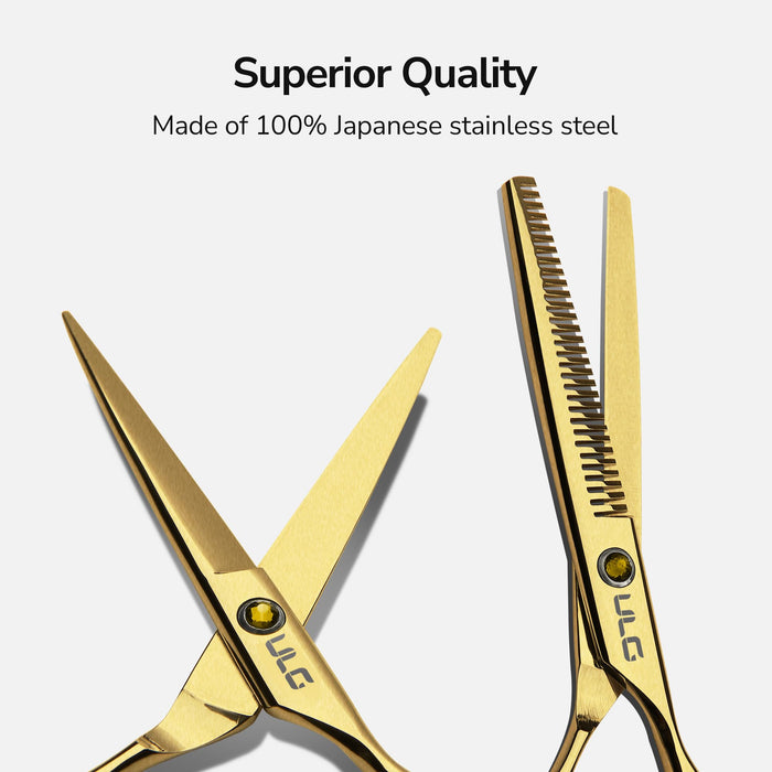 Hair Cutting Scissors Thinning Shears Kit ULG Professional Barber Hairdressing Texturizing Salon Razor Edge Scissor Japanese Stainless Steel 6.5 inch Gold