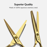 Hair Cutting Scissors Thinning Shears Kit ULG Professional Barber Hairdressing Texturizing Salon Razor Edge Scissor Japanese Stainless Steel 6.5 inch Gold