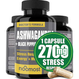 NooMost Organic Ashwagandha Capsules 2700mg w/Black Pepper Extract 20mg as Vegan Ashwagandha Supplements for Anti Stress Relief, Natural Mood Support, Energy & Focus, 2 Months