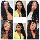 XSY Headband Wig Human Hair None Lace Front Wigs Glueless Human Hair Wigs 24 Inch Virgin Brazilian Deep Wave Machine Made Wigs Human Hair Wigs for Black Women