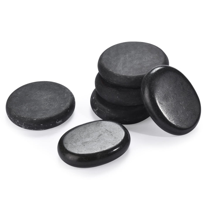 Pino Products Hot Massage Stones - 6 Large Essential Black Basalt Stones - Massage Therapy, Relaxation Basalt Stones - Rock Stone Massage Kit Warmer - Massage Tools for Professional or Pain Relief