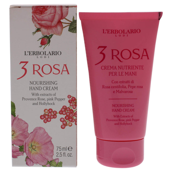 L’Erbolario 3 Rosa Nourishing Hand Cream - Hand Lotion for Dry Cracked Hands - Moisturizing Dryness and Redness Repair - Ceramides and Rose - 2.5 oz