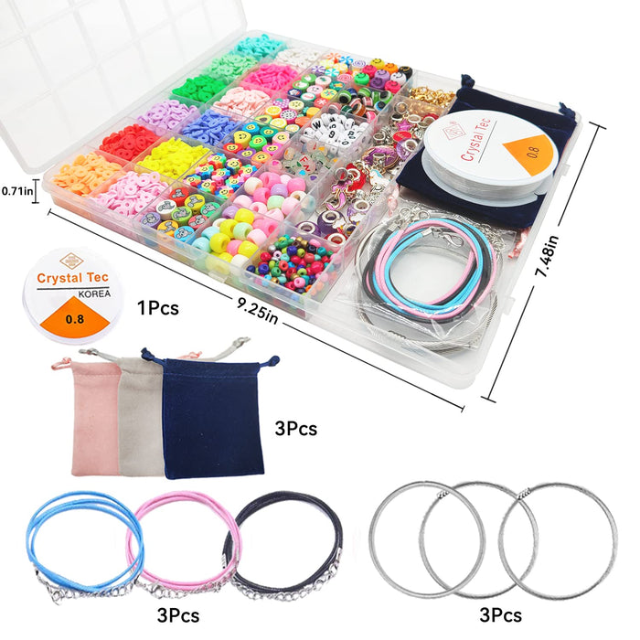 leitait Assorted Beads Bracelet Making Kit, 3000Pcs Flat Clay Beads Jewelry Making Kits, Christmas Birthday Gifts Toys for Girls Age 8-12