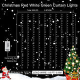 echosari Red White and Green Christmas Curtain Lights Battery Operated, 300 LED Fairy Curtain Lights 9.8Ft x 9.8Ft Hanging Lights with Remote Timer for Party Holiday Garden Yard Decor