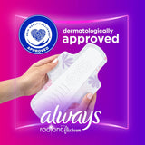 Always Radiant Feminine Pads For Women, Size 1 Regular Absorbency, Multipack, With Flexfoam, With Wings, Light Clean Scent, 30 Count x 6 Packs (180 Count total)