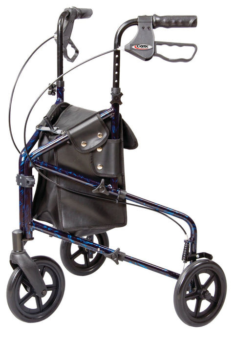 Carex 3 Wheel Walker for Seniors, Foldable, Rollator Walker with Three Wheels, Trio Walker with Height Adjustable Handles, Walker with Wheels, Folding Walker with Wheels.