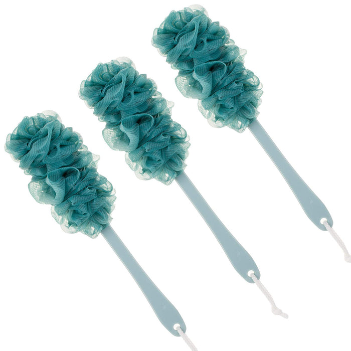 Arswin Back Scrubber for Shower,Loofah Long Handle Bath Body Brush,Soft Nylon Mesh Sponge for Shower,Loofah On a Stick for Men Women,Exfoliating Scrub Cleaning Luffa for Elderly(3-Pack,Blue)