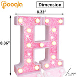 Pooqla LED Marquee Letter Lights, Light Up Pink Letters Glitter Alphabet Letter Sign Battery Powered for Night Light Birthday Party Wedding Girls Gifts Home Bar Christmas Decoration, Pink Letter H