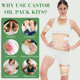 Castor Oil Pack Wrap, 6 Pcs Reusable Cotton Castor Oil Packs for Neck Waist Chest Knee, Adjustable Elastic Strap Castor Oil Pack for Liver Detox Constipation and Inflammation Machine Washable