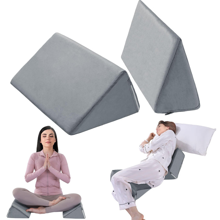 BALAPET 2 Pcs Small Wedge Pillow for Sleeping，Premium Foam Bed Pillow for Side Sleeping,Triangle Wedge Pillow for Leg Elevation,Yoga,Reduce Back Pain(Gray)