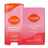 Lume Whole Body Deodorant And Soap - 2.6 Ounce Smooth Solid Stick With 72 Hour Odor Control and 5 Ounce Triple Milled Soap - Aluminum Free, Baking Soda Free and Skin Loving (Peony Rose)