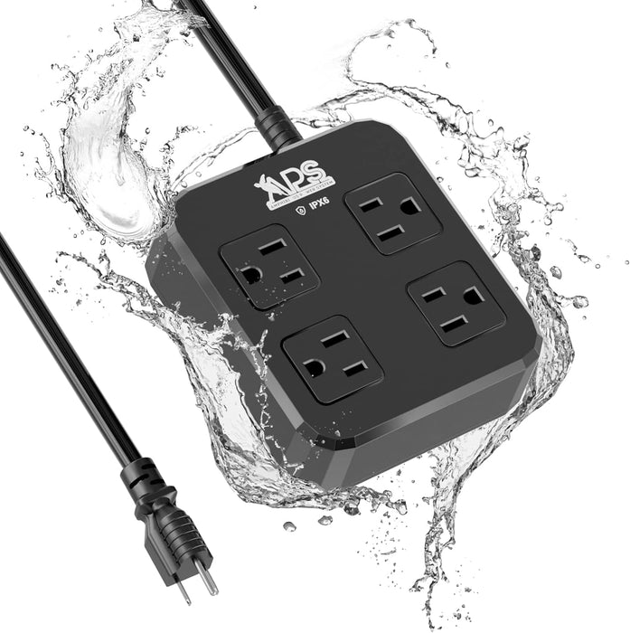 IPX6 Outdoor Power Strip Weatherproof, Waterproof Surge Protector with 4 Wide Outlet, 6FT Long Extension Cord, Wall Mountable for Outside Decorations Christmas Lights ETL Black