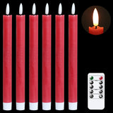 GenSwin Flameless Red Taper Candles Flickering with 10-Key Remote, Battery Operated Led Warm 3D Wick Light Window Candles Real Wax Pack of 6, Christmas Home Wedding Decor(0.78 X 9.64 Inch)