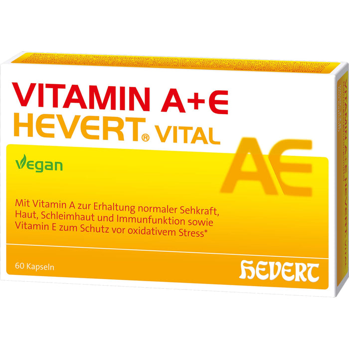 HEVERT Vitamin A + E vegane Kapseln zur Unterstützung der Erhaltung der Sehkraft und zum Schutz der Zellen vor oxidativem Stress, 60 St. Kapseln