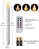 Homemory Waxy Flameless Taper Candles with Remote Timer Dimmer, Battery Operated Candlesticks Flickering, LED Window Candles Realistic, 9.6 Inches for Christmas Wedding Indoor Decor, White, 6 Pcs