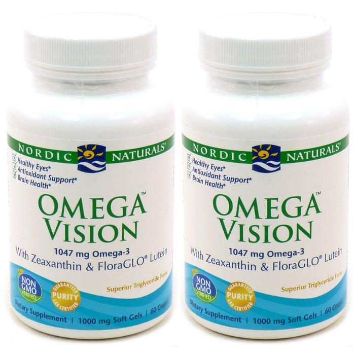 Nordic Naturals Omega Vision, Lemon - 60 Soft Gels - Pack of 2-1460 mg Omega-3 + FloraGLO Lutein & Zeaxanthin - Eye Health, Brain Health, Antioxidant Support - Non-GMO - 60 Total Servings