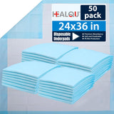 Healqu Disposable Underpads - Absorbent Incontinence Bed Pads for Adults, Kids, Elderly, and Pets - Fluid and Urine Bed Protection - Large, Thick, Fluff and Polymer Chux (24x36 Pack of 50)