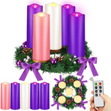 Tioncy 12 Inch Christmas Advent Wreath Candle Holder with 5 Candles Remote Control Purple Ribbon Christmas Wreath Advent Candle Holder Centerpiece Decoration with Berries(Trendy, 8 x 3 x 3 in)