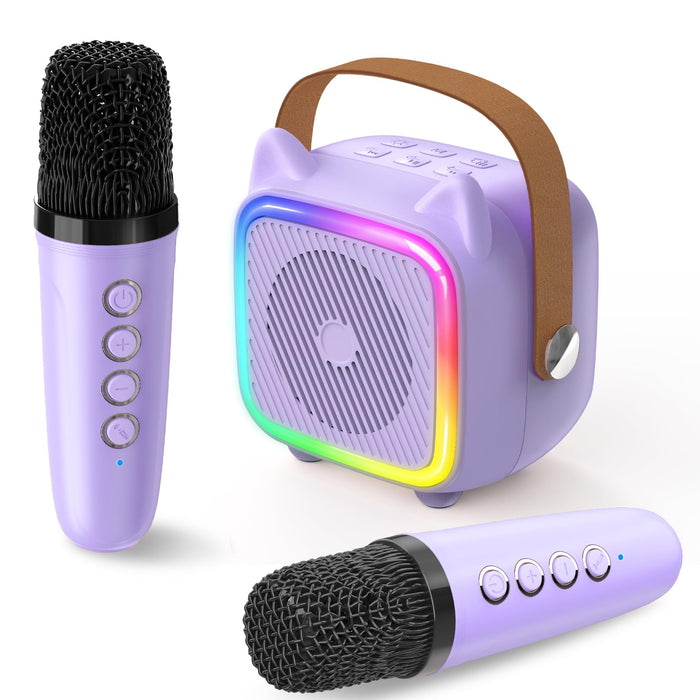 Mini Karaoke Machine for Kids, Portable Bluetooth Speaker with 2 Wireless Microphones, Toys Gifts for Girls Ages 4, 5, 6, 7, 8, 9, 10, 11, 12+ Year Old Birthday Gift for Christmas (Purple 2 Mics)