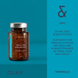 CLAV® Zinc Bisglycinate 25mg - 180 Tablets (6 Months Supply) - Natural Chelated Zinc Supplement - Vegan Zinc Glycinate for Immune & Skin Support