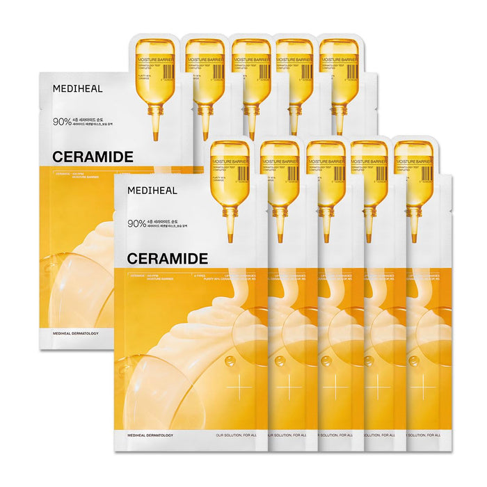 Mediheal Essential Face Mask [Ceramide] Moisture Barrier 10 pcs. with 90% Ceramide, Panthenol for Intense Hydration & Skin Barrier & Daily Skin Nourishment - Vegan Formula Korean Beauty Sheet Mask