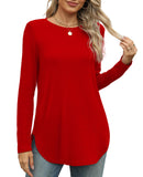 XIEERDUO Long Sleeve Shirts for Women Crewneck Christmas Red Tunic Tops to Wear with Leggings Loose Fit XL