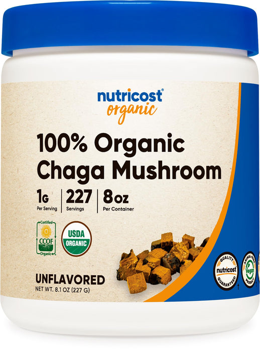 Nutricost 100% Organic Chaga Mushroom Powder 8oz (227 Servings) - Certified USDA Organic, Gluten Free & Non-GMO