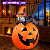 5FT Halloween Inflatable Pumpkin Yard Decoration, Lighted Blow Up Outdoor Decor, Stacked Witch’s Black Cat with Pumpkin Built-in LED Lights for Balcony Home Holiday Party Lawn Patio Outside Event Prop