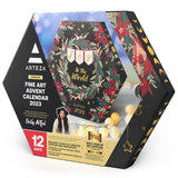 Arteza Advent Calendar 2023 (Fine Art, 12 Days) Art Supplies Holiday Gift for Adults, Includes Acrylic, Gouache & Watercolor Paints, Art Chrome Markers, Canvas Boards, Paint Brushes and Modeling Paste