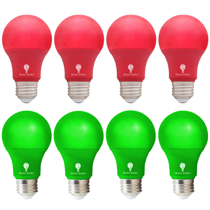 8 Pack A19 LED Red Light Bulb LED Green Light Bulb 120V E26 Base 9 Watt (60-watt Replacement) Red Bulb Red Bulb, Party Decoration, Porch, Home Lighting, Christmas Light Bulbs