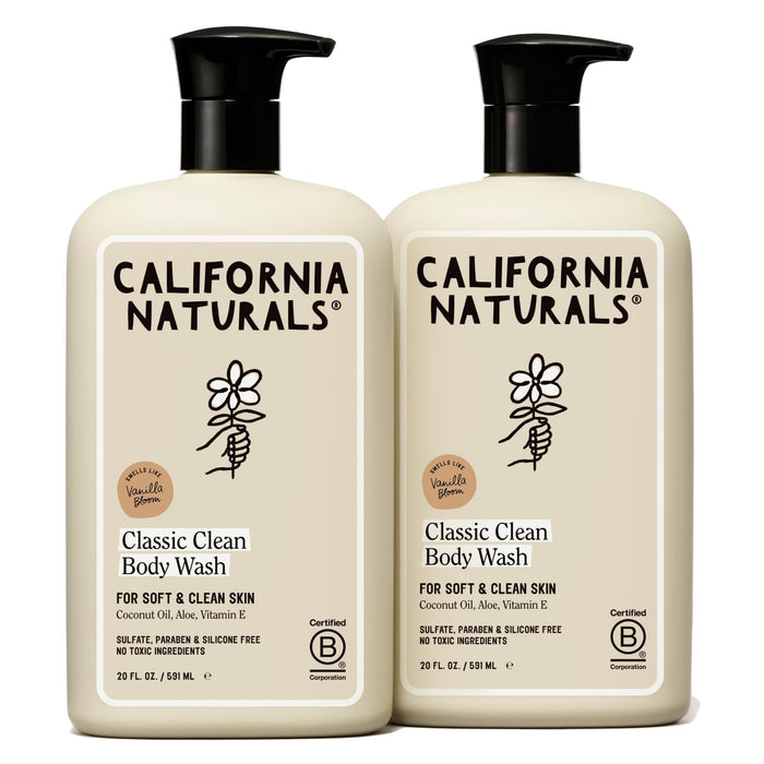 California Naturals Classic Clean Vanilla Bloom Body Wash 2-Pack, Daily Cleansing Body Wash for Soft Healthy Skin, Naturally Scented, Vegan, Cruelty, Paraben & Sulfate Free, 20 oz