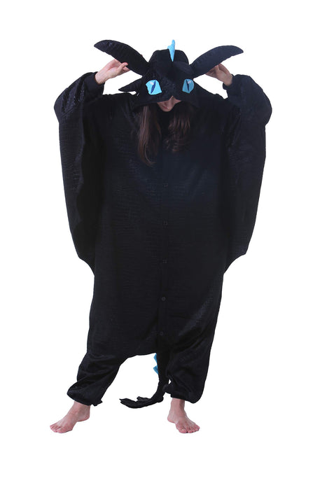 DarkCom Unisex Adult Animal Halloween Costume Cosplay Black Dragon Onesie One Piece Christmas Pajamas Sleepwear Medium