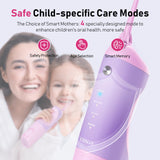 Kids Water Flosser Deep Cleaning Picks, Portable, 4 Modes for Ages 6+ Safe Waterproof Flosser Rechargeable with 4 Jet Tips for Gums Care F5023 Pink Purple