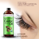 Natural Riches Organic Castor Oil Cold pressed USDA certified for Dry Skin Hair Loss Dandruff Thicker Hair - Moisturizes heals Scalp Skin Hair growth Thicker Eyelashes & Eyebrows 32 fl. oz.