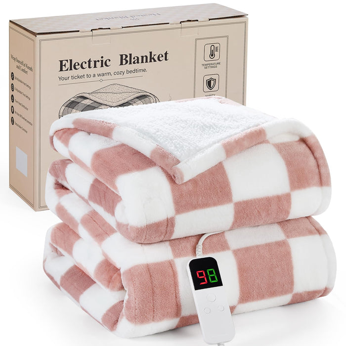 RAYVOICE Pink Heated Blanket Electric Throw 50"X60", Heating Blanket Throw