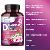 D-Mannose & Cranberry Extract 1350mg Advanced Formula, Fast-Acting Natural Urinary Tract Health Support for Women & Men, Flush Impurities in Urinary Tract & Bladder, Non-GMO, Vegan - 180 Capsules