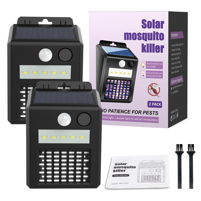 Solar Bug Zapper, 3-in-1 Solar Electric Mosquito Killer Lamp, Motion Sensor LED Lights for Illumination and Eliminate Bugs, Moths, Mosquitoes, 2 Pack Insect Killer Fly Trap for Outdoor Use